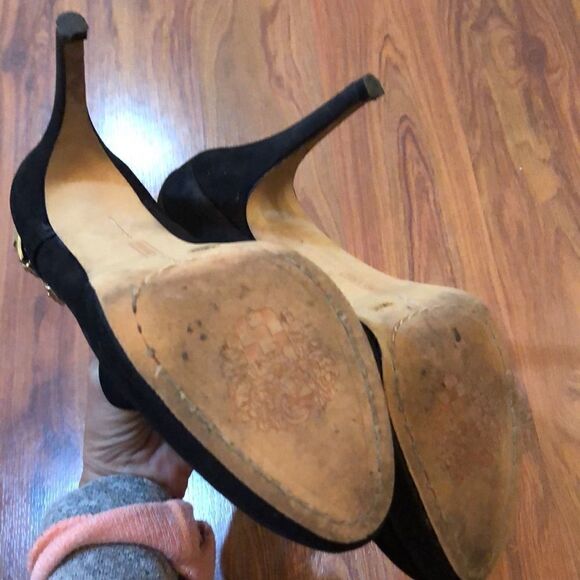 Vince Camuto black and gold heeled booties Suede genuine leather size 7 - Picture 6 of 9